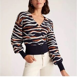 Ann Tailor tiger stripe cardigan sweater in navy blue, rust Women XXL Cardigan